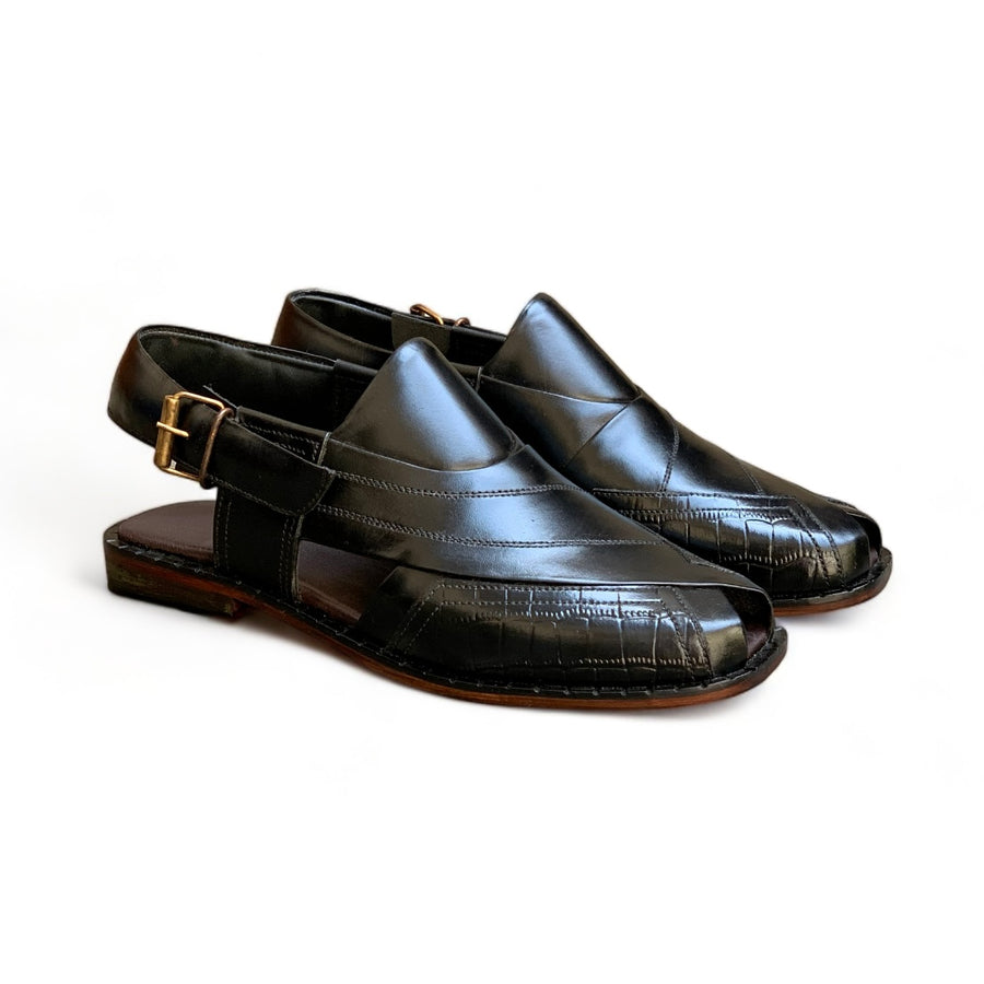 Handmade Croc Black Peshawari Chapal-On614