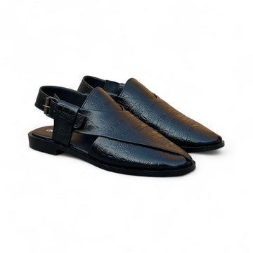 Handmade Black Crocbosed Peshawari Chapal-On615